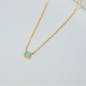 Malachite Square Pendant Necklace 18K Gold S925